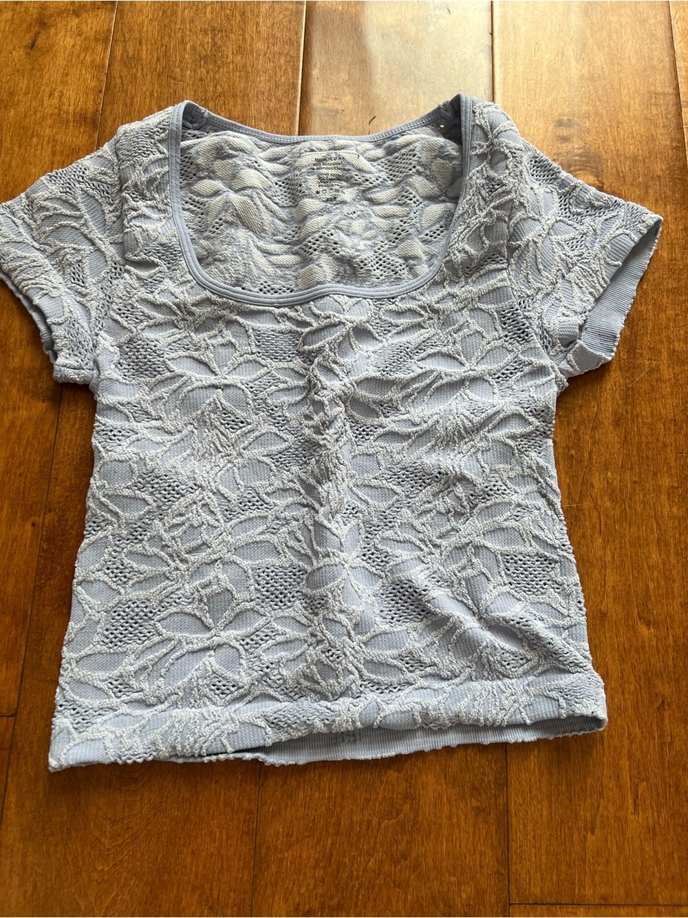 Full Tilt Light Blue Floral Crochet Scoop Neck Crop Top